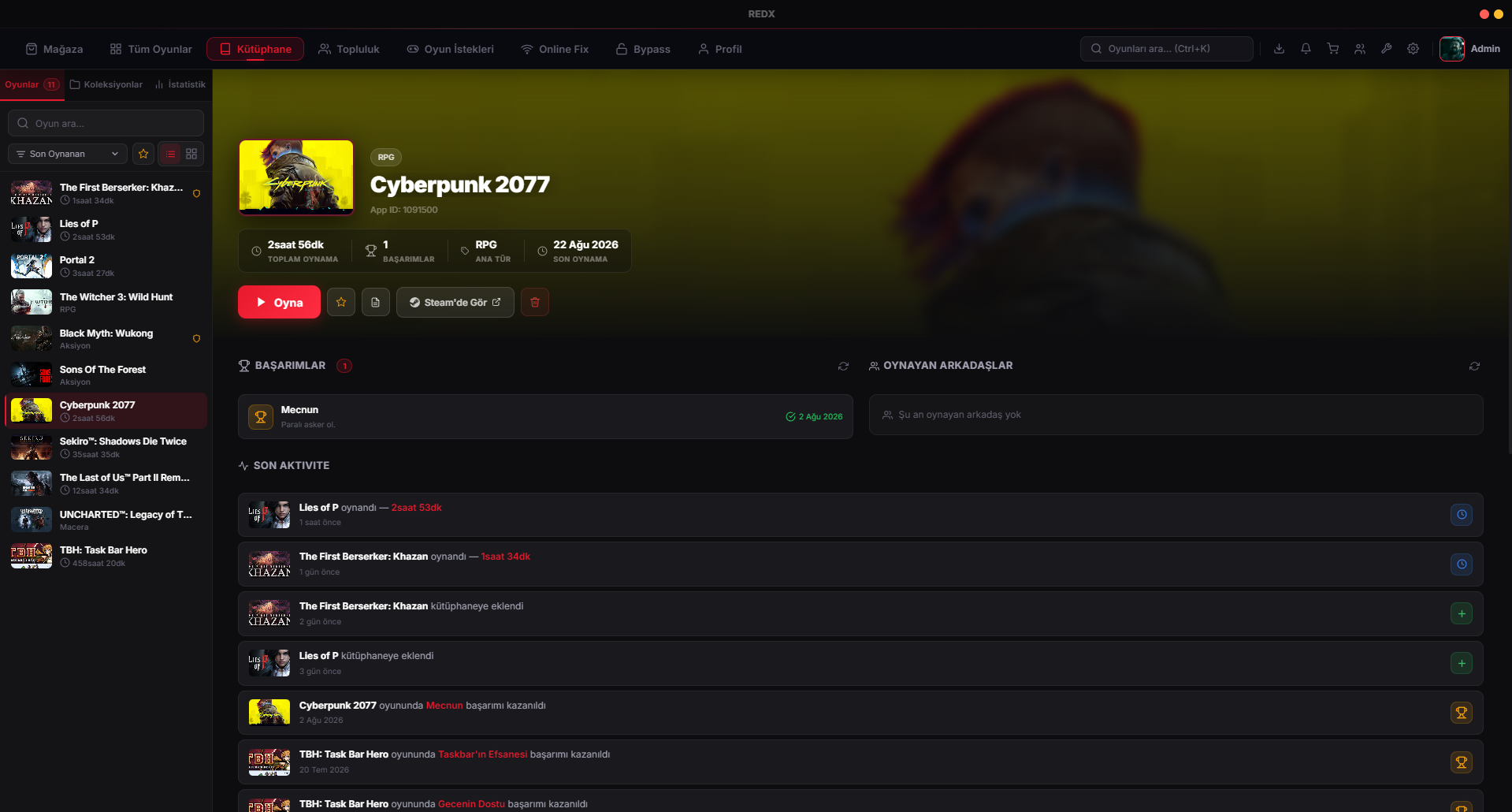 RedX Game Library Steam Kütüphane Yönetimi Ekran Görüntüsü