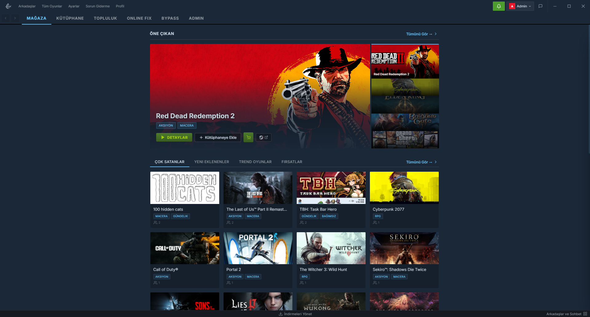 Steam Tema Tasarımlı RedX Ana Sayfa Ekran Görüntüsü
